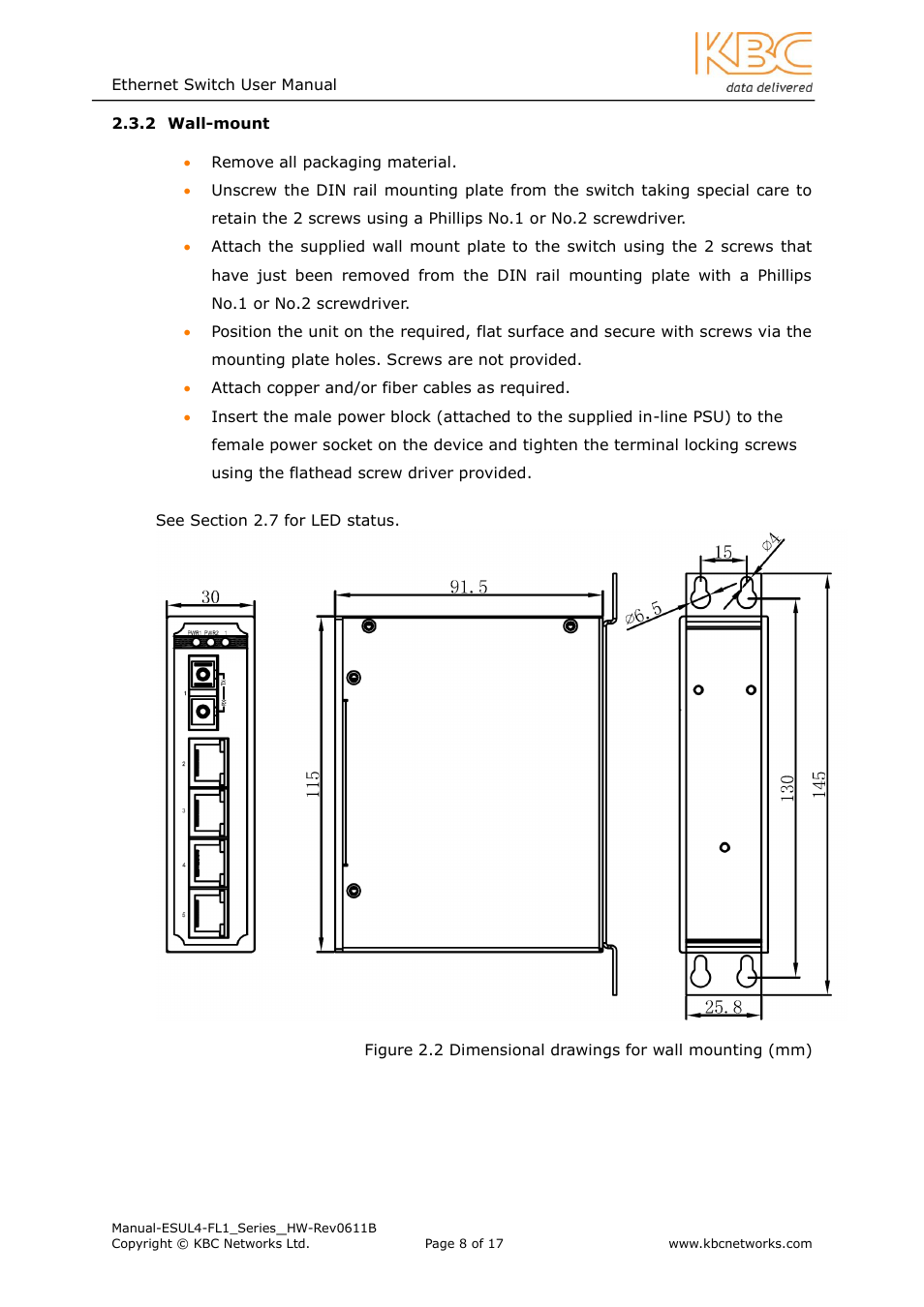 Wall-mount | KBC Networks ESUL4-FL1 User Manual | Page 8 / 17