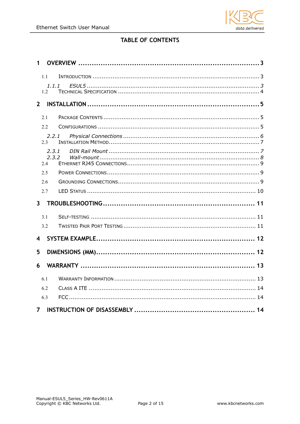 KBC Networks ESUL5 User Manual | Page 2 / 15