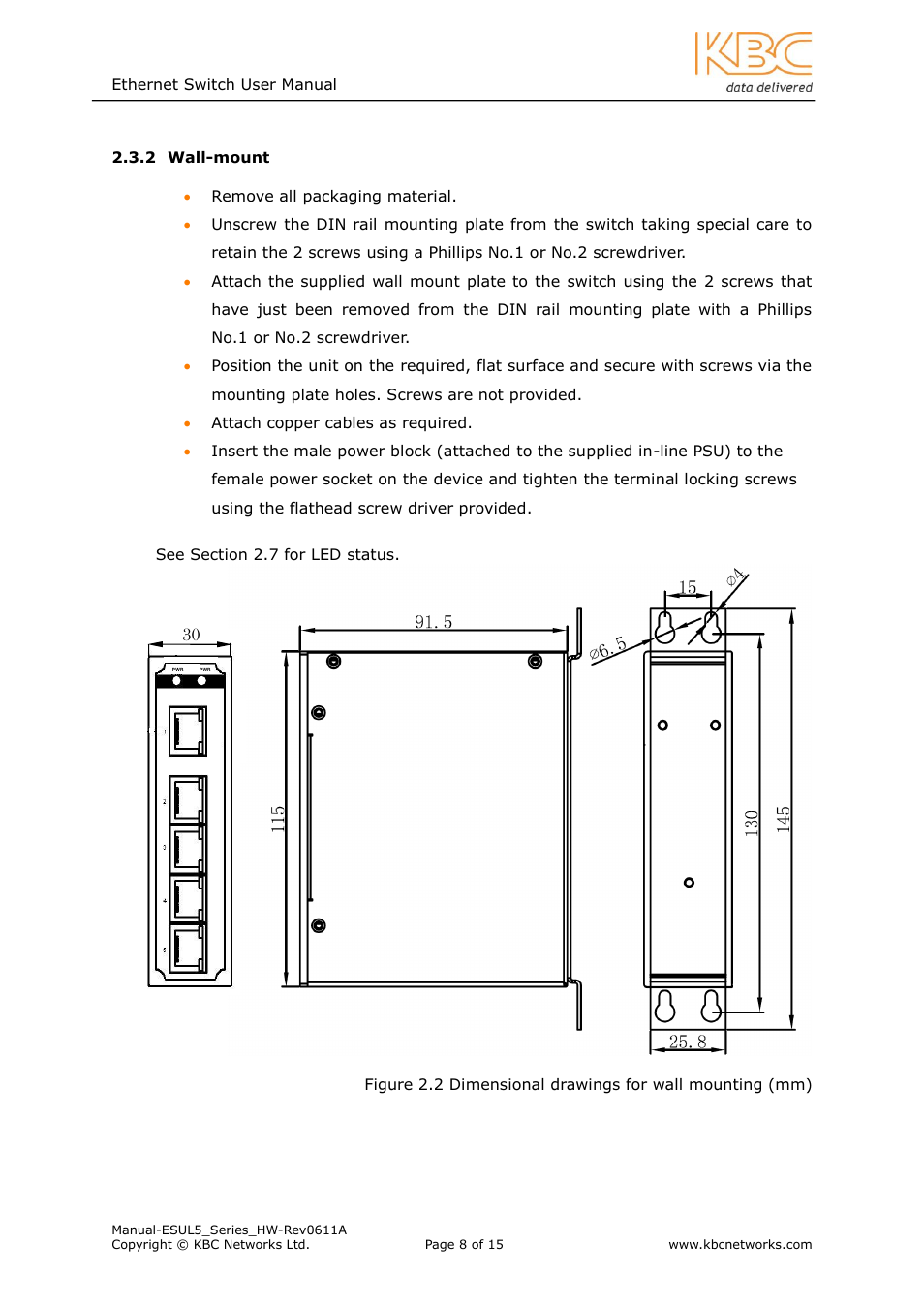 Wall-mount | KBC Networks ESUL5 User Manual | Page 8 / 15