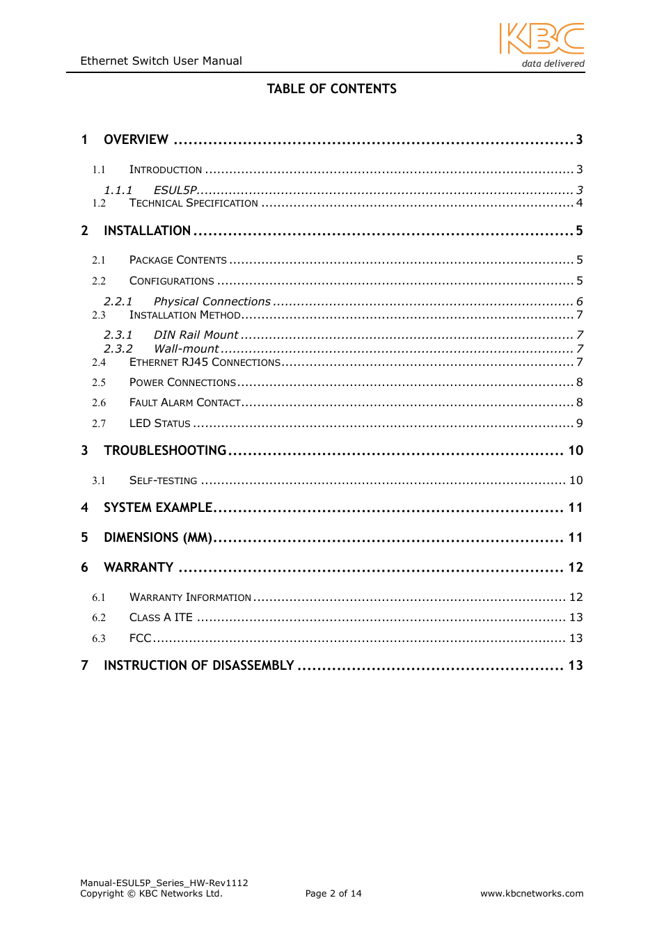 KBC Networks ESUL5P User Manual | Page 2 / 14