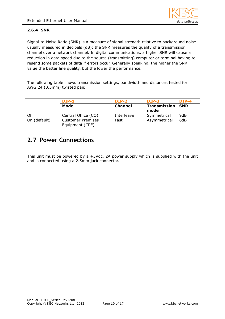 7 power connections | KBC Networks EE1CL User Manual | Page 10 / 17