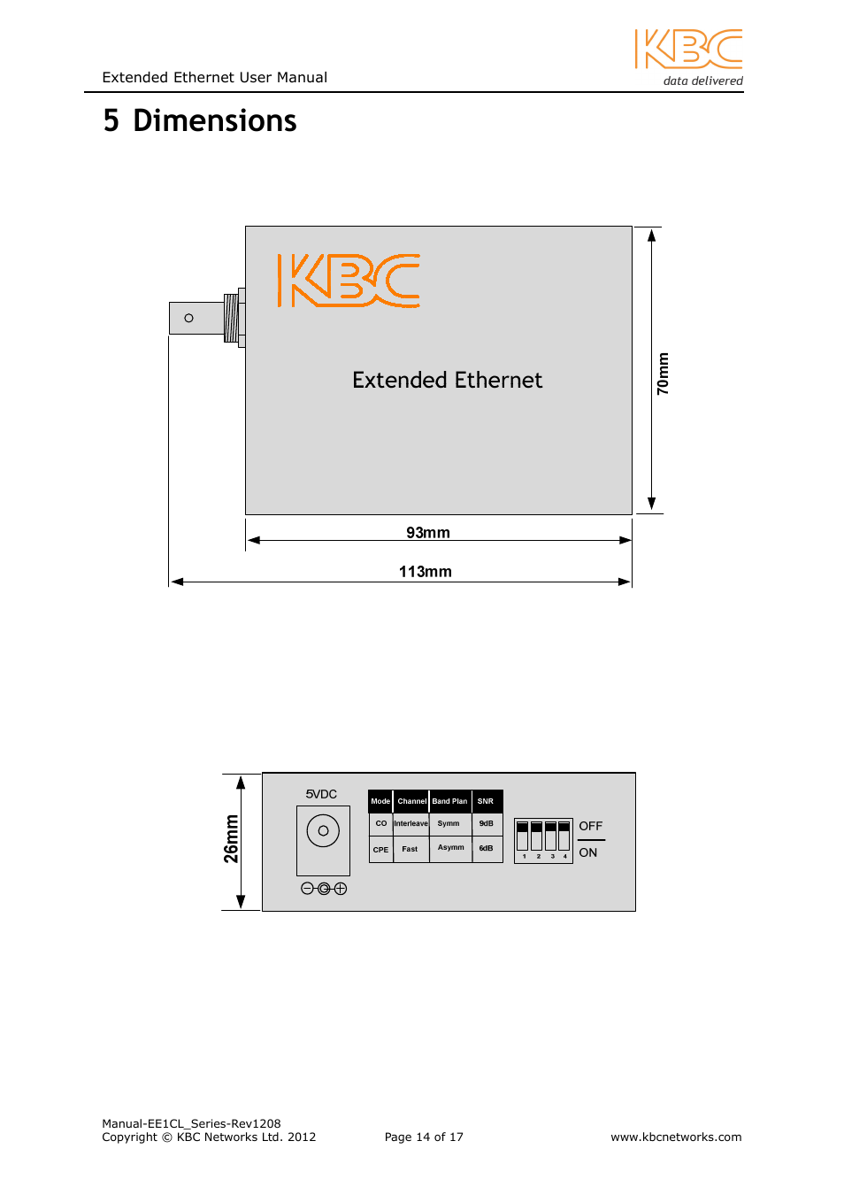 5 dimensions | KBC Networks EE1CL User Manual | Page 14 / 17