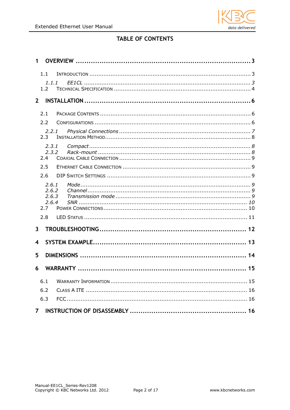 KBC Networks EE1CL User Manual | Page 2 / 17