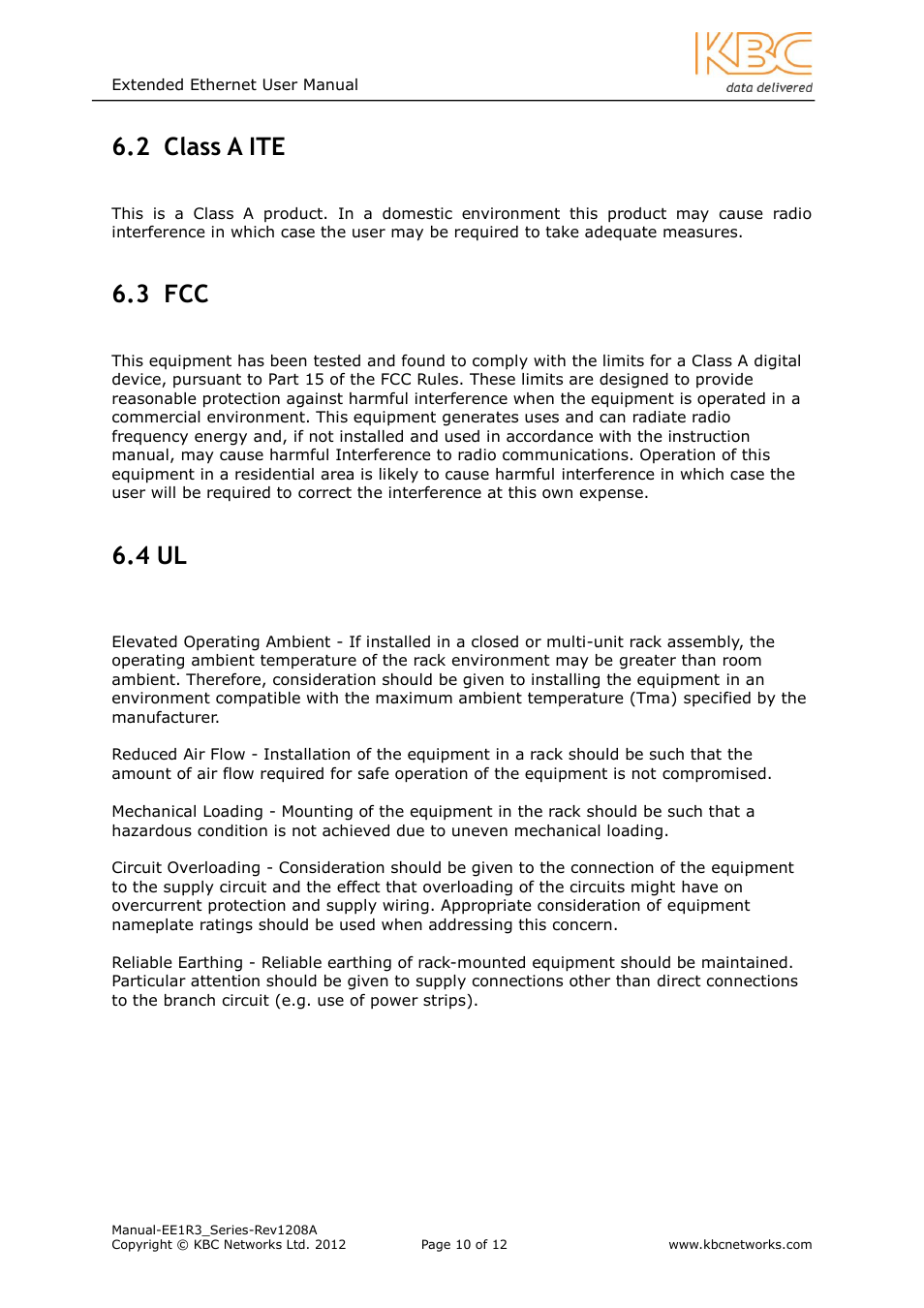 Lass, 2 class a ite, 3 fcc | 4 ul | KBC Networks EE1R3 User Manual | Page 10 / 12