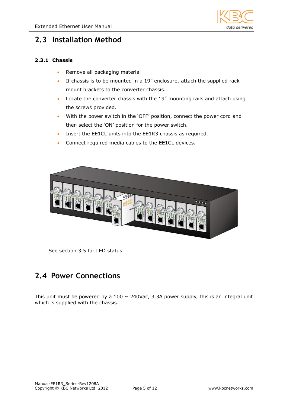 Nstallation, Ethod, Chassis | Ower, Onnections, Installation method, 4 power connections | KBC Networks EE1R3 User Manual | Page 5 / 12