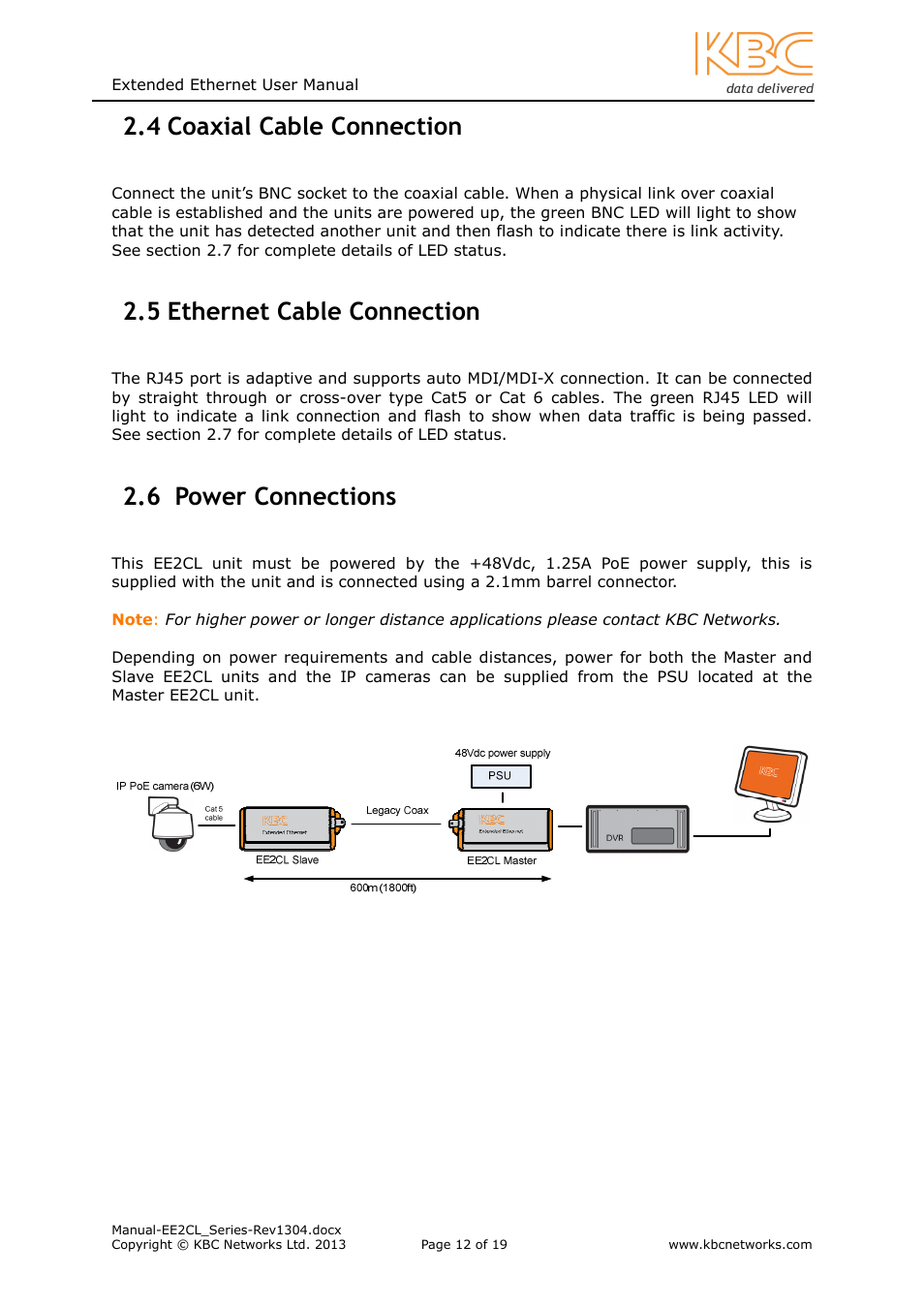 4 coaxial cable connection, 5 ethernet cable connection, 6 power connections | KBC Networks EE2CL User Manual | Page 12 / 19
