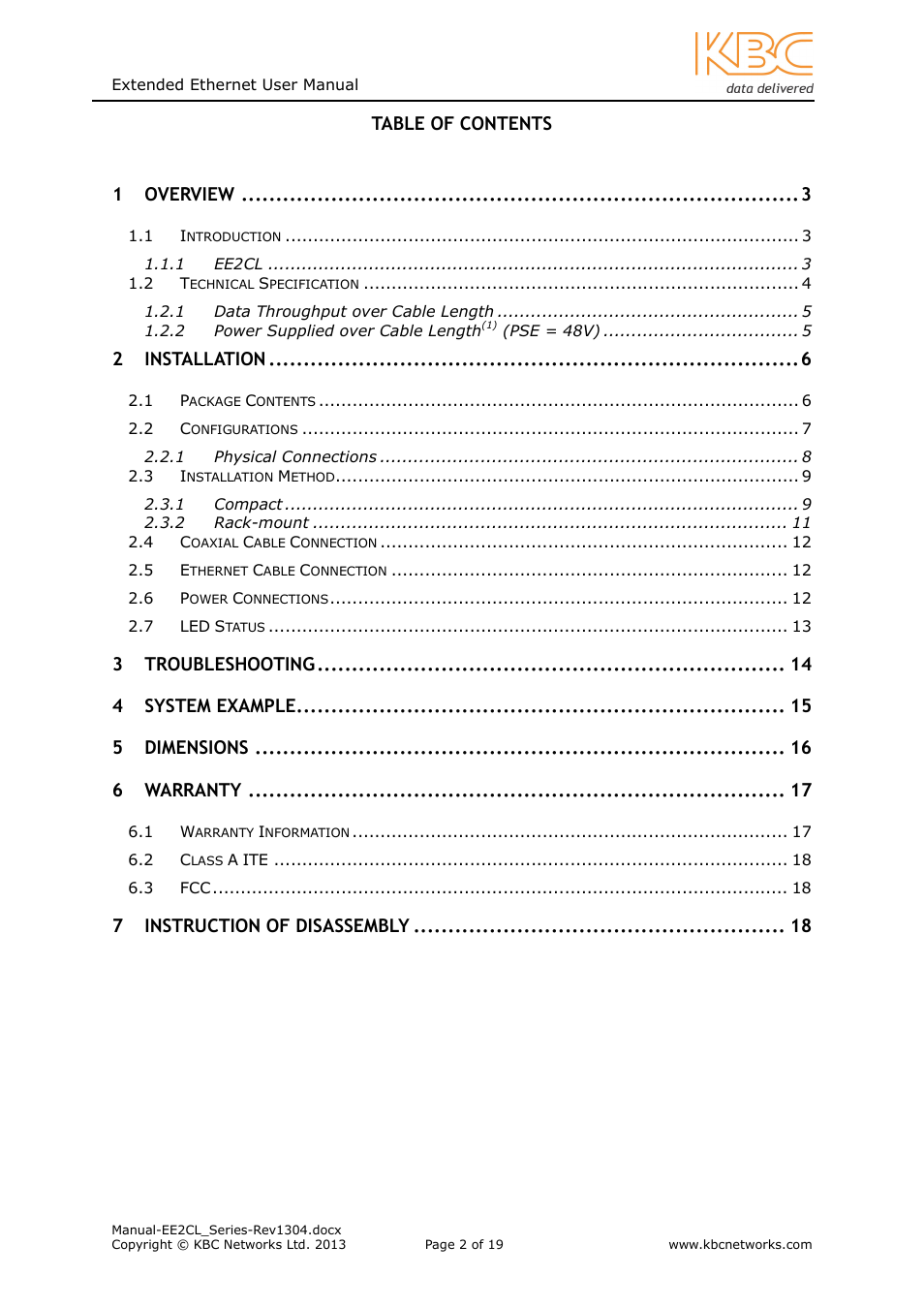 KBC Networks EE2CL User Manual | Page 2 / 19