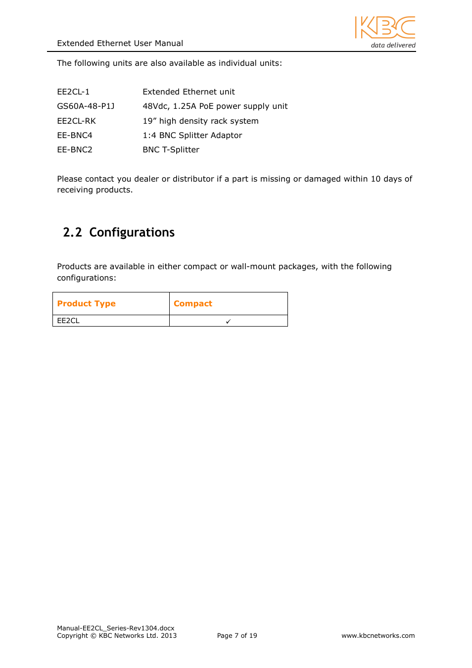 2 configurations | KBC Networks EE2CL User Manual | Page 7 / 19