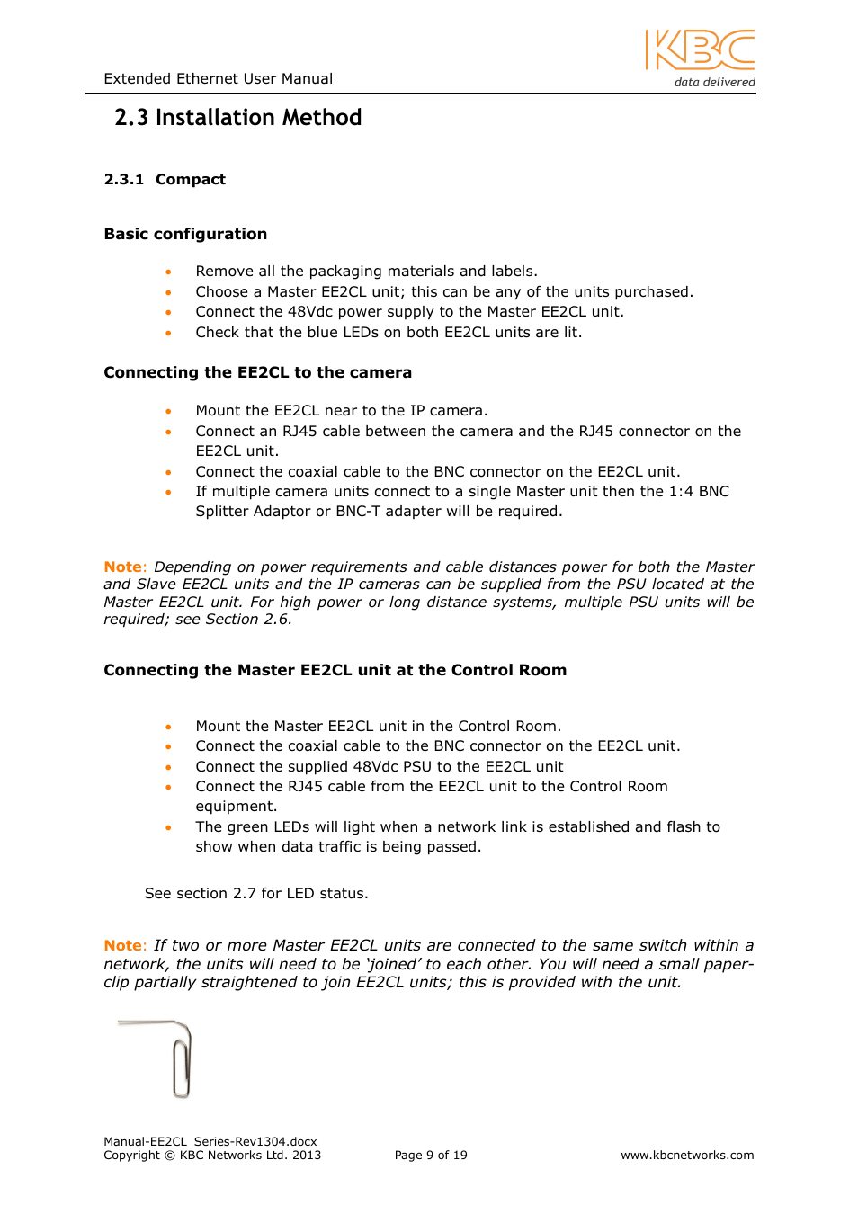Installation method | KBC Networks EE2CL User Manual | Page 9 / 19