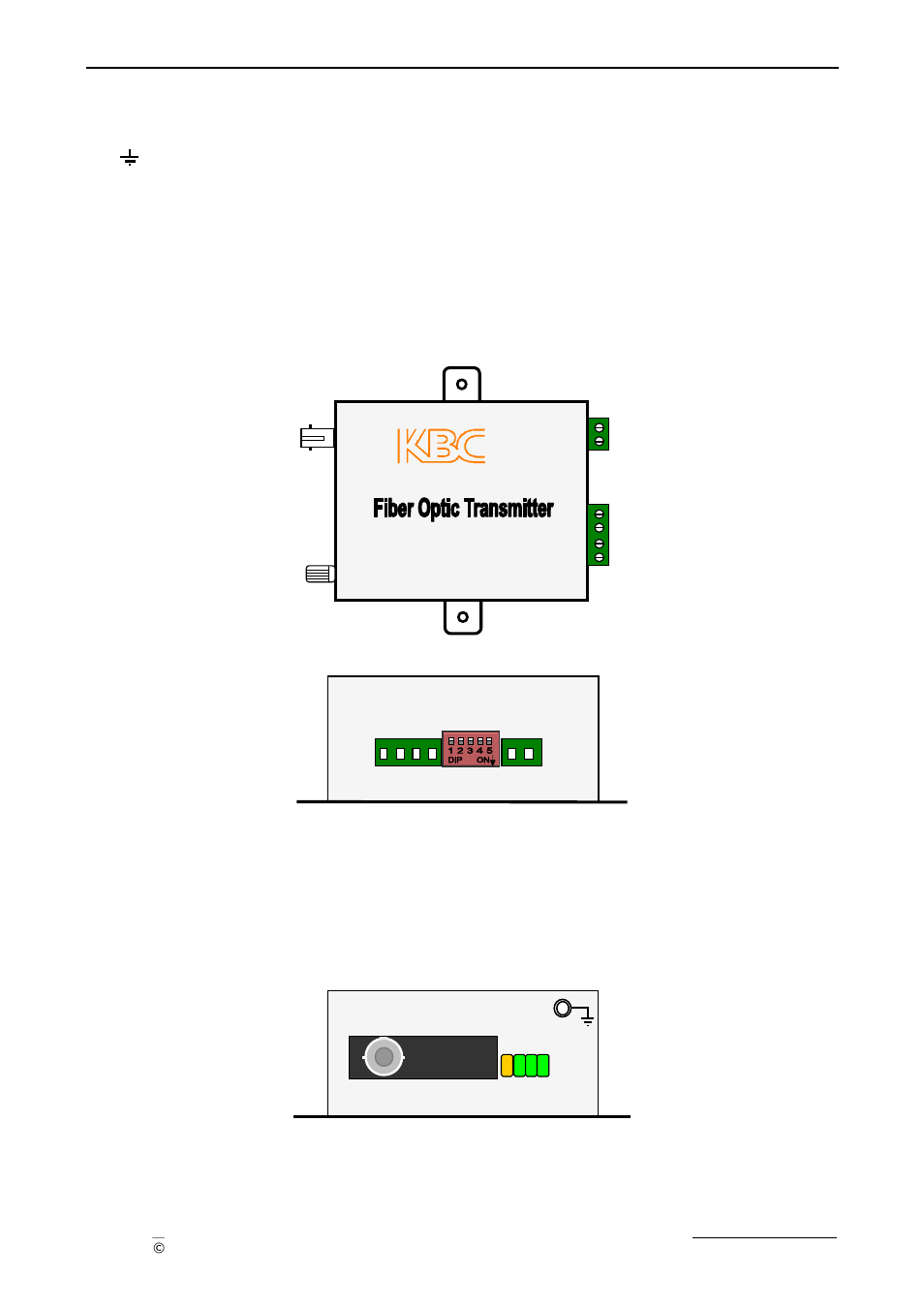 6 data transmitter, Compact transceiver user manual, Transmitter top view | Transmitter left view connectors: fib: fiber optic | KBC Networks Compact Transceiver User Manual | Page 14 / 36
