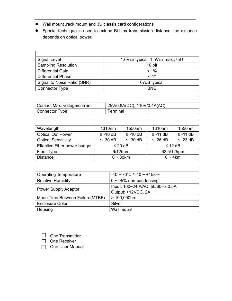 Package contents | KBC Networks FCHA1-M1T-R-WSB User Manual | Page 4 / 13