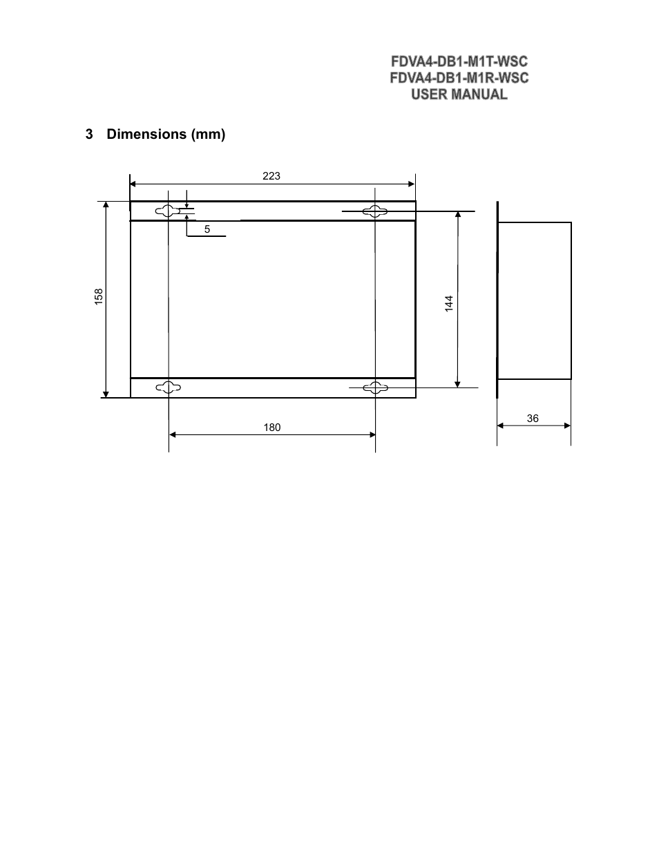 3 dimensions (mm) | KBC Networks FDVA4-DB1-M1T-R-WSC User Manual | Page 14 / 14