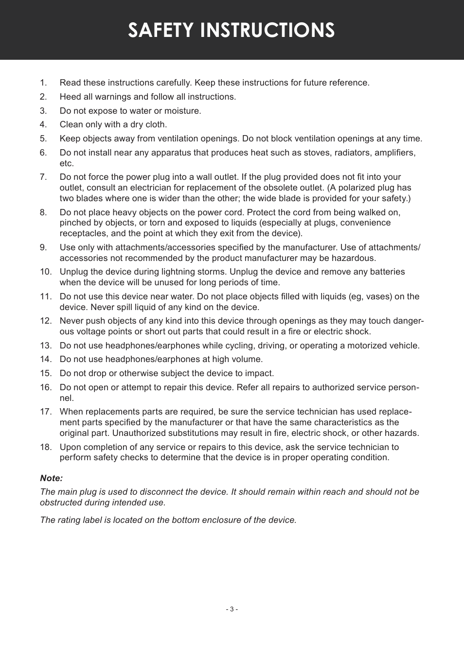 Safety instructions | COBY electronic TF-DVD7307 User Manual | Page 3 / 24