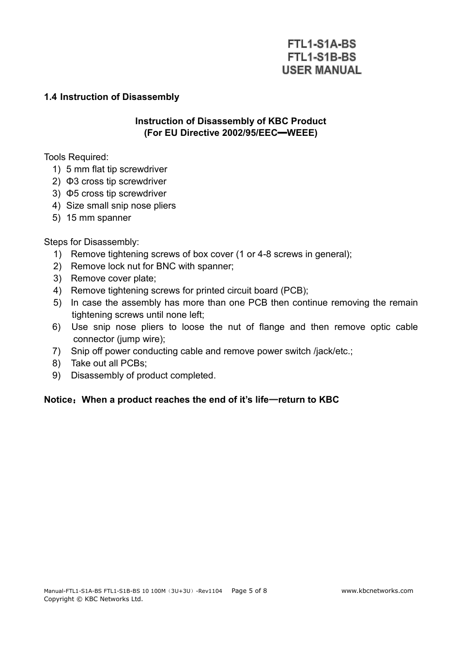 KBC Networks FTL1-S1A-B-BS User Manual | Page 5 / 8