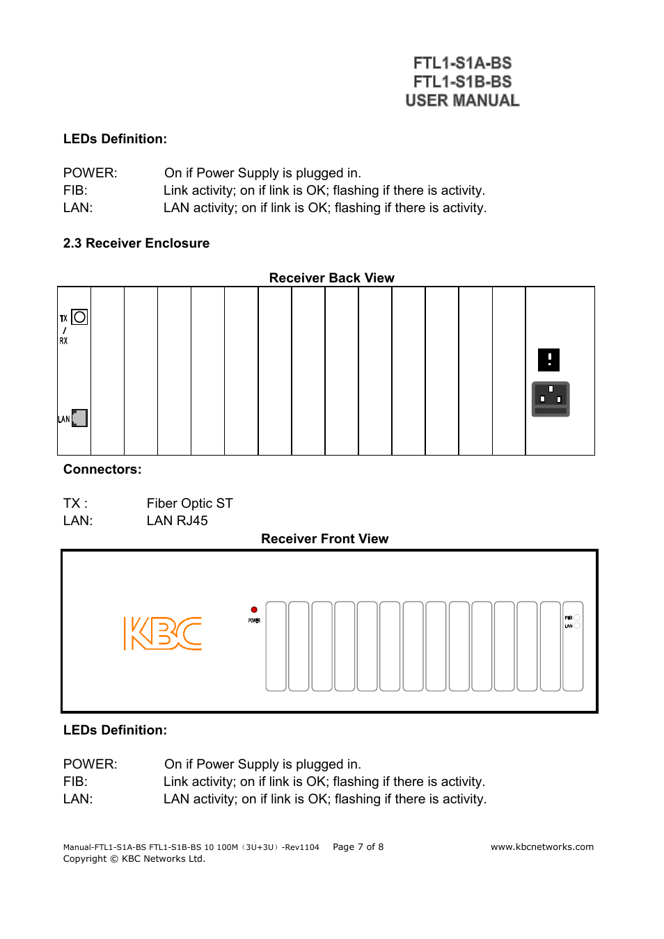 KBC Networks FTL1-S1A-B-BS User Manual | Page 7 / 8