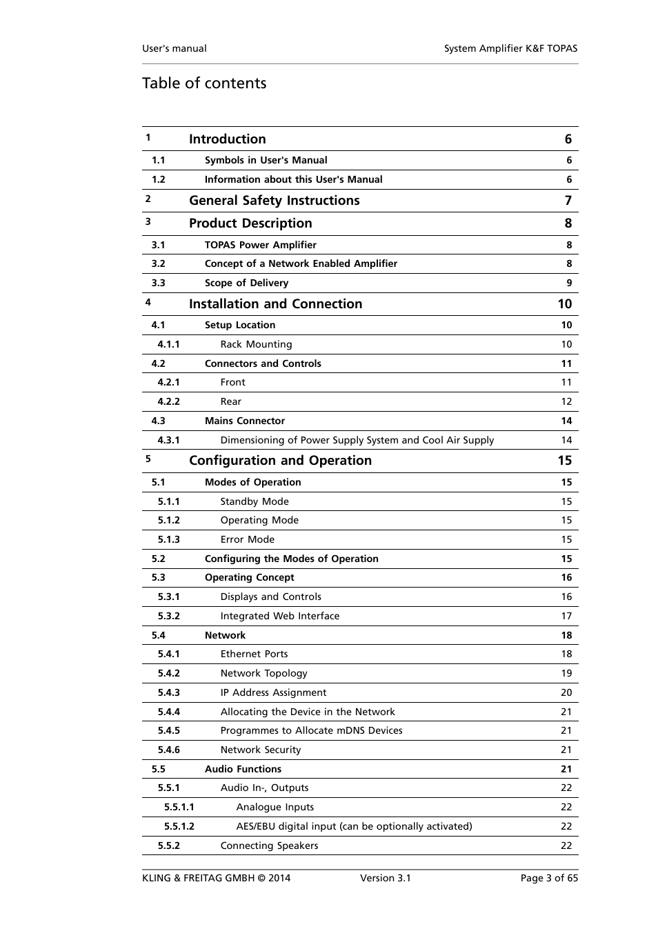 KLING & FREITAG K&F TOPAS User Manual | Page 3 / 65