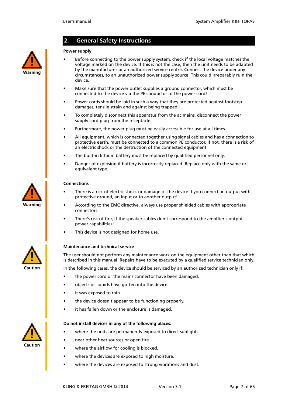 General safety instructions | KLING & FREITAG K&F TOPAS User Manual | Page 7 / 65