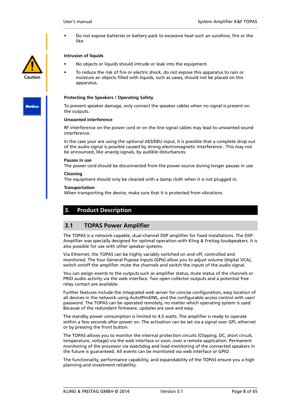 Product description, Topas power amplifier, Concept of a network enabled amplifier | Product description 3.1 topas power amplifier | KLING & FREITAG K&F TOPAS User Manual | Page 8 / 65