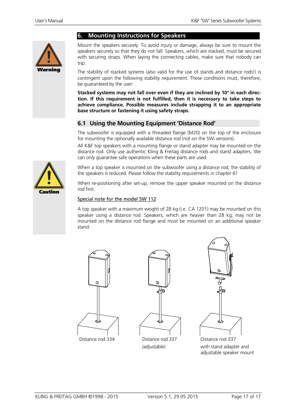 Mounting instructions for speakers, 1 using the mounting equipment ‘distance rod | KLING & FREITAG K&F SWi 118E User Manual | Page 17 / 45