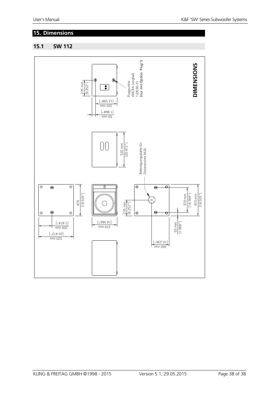 Dimensions, 1 sw 112 | KLING & FREITAG K&F SWi 118E User Manual | Page 38 / 45