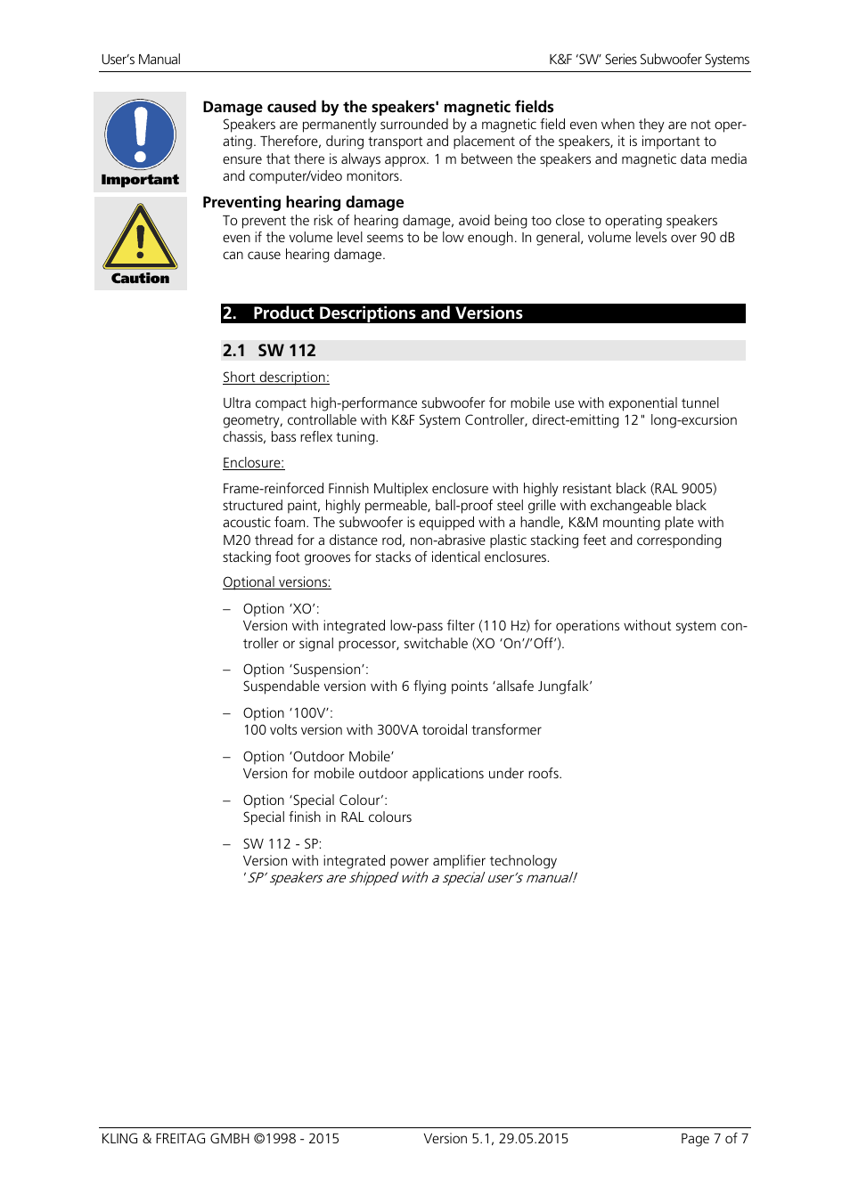 Product descriptions and versions, 1 sw 112 | KLING & FREITAG K&F SWi 118E User Manual | Page 7 / 45