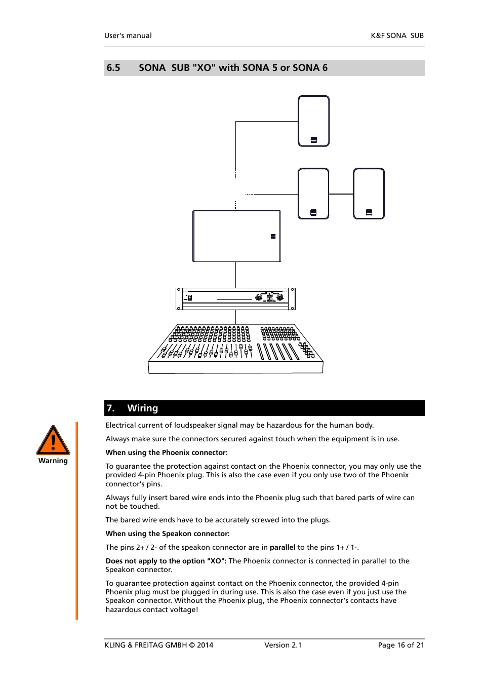 Wiring, Wiring instructions, 5 sona sub "xo" with sona 5 or sona 6 | KLING & FREITAG K&F SONA SUB User Manual | Page 16 / 21