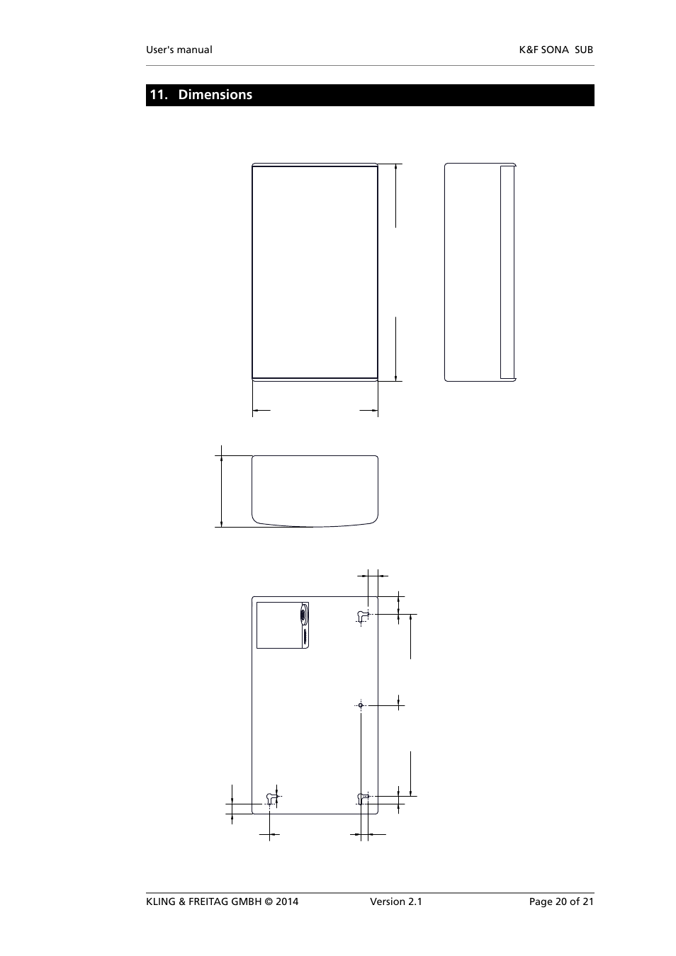 Dimensions | KLING & FREITAG K&F SONA SUB User Manual | Page 20 / 21