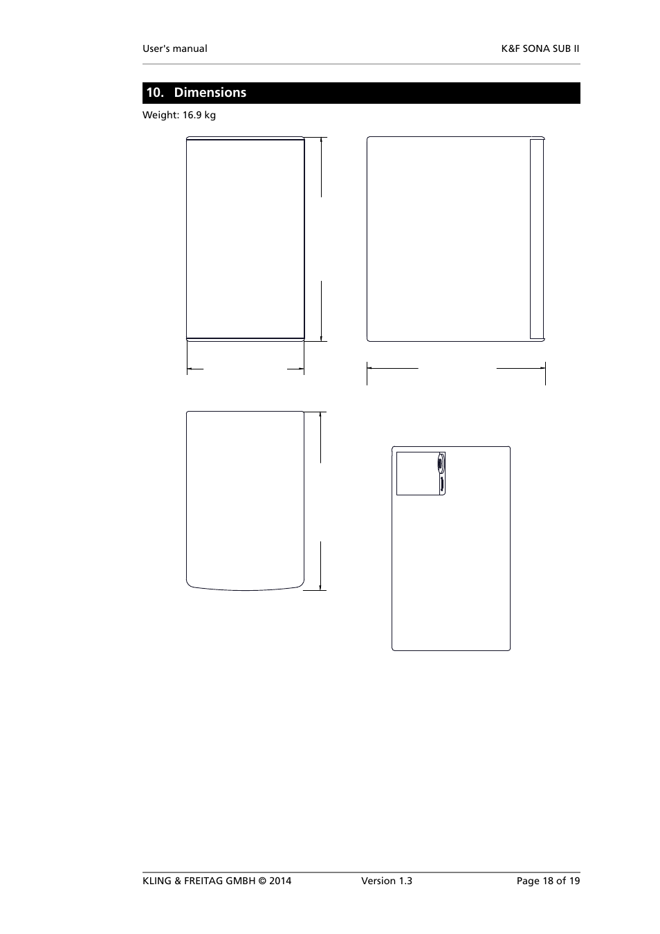 Dimensions | KLING & FREITAG K&F SONA SUB II User Manual | Page 18 / 19