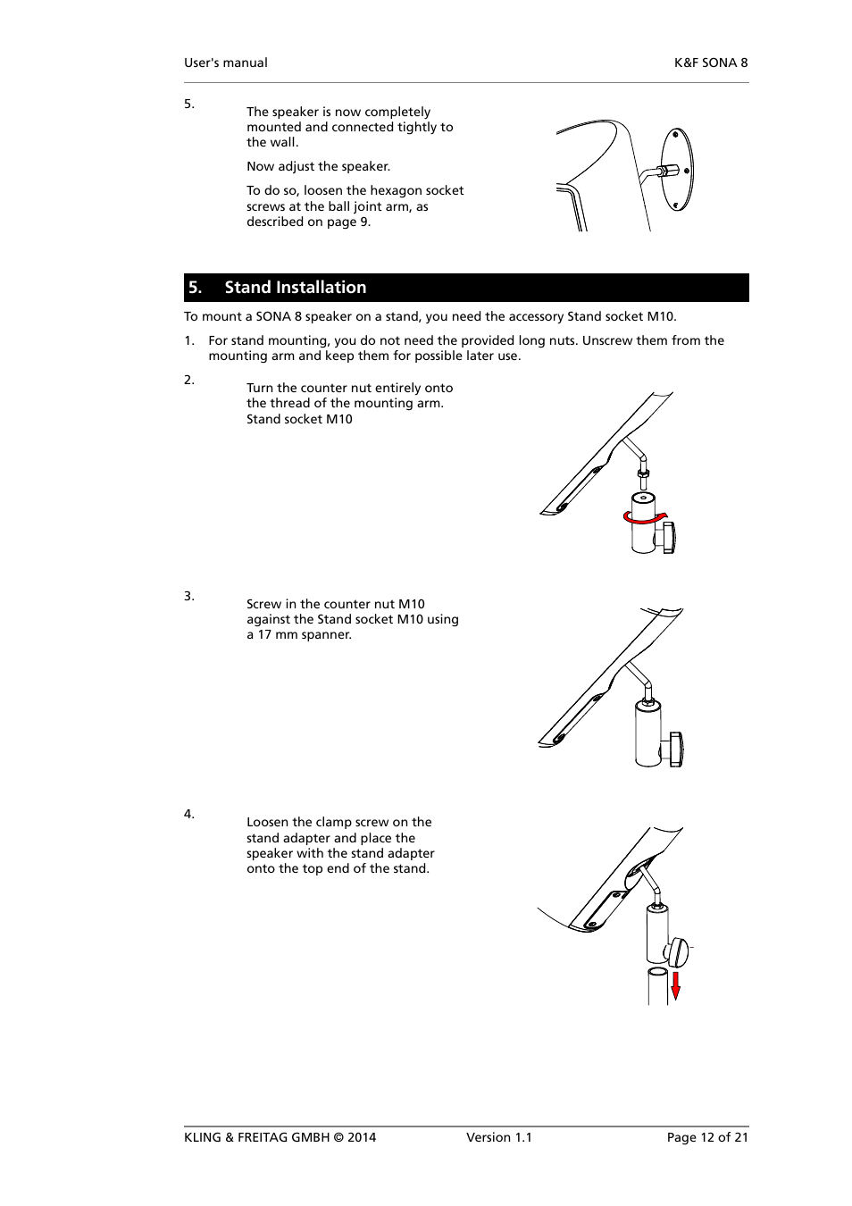 Stand installation | KLING & FREITAG K&F SONA 8 User Manual | Page 12 / 21