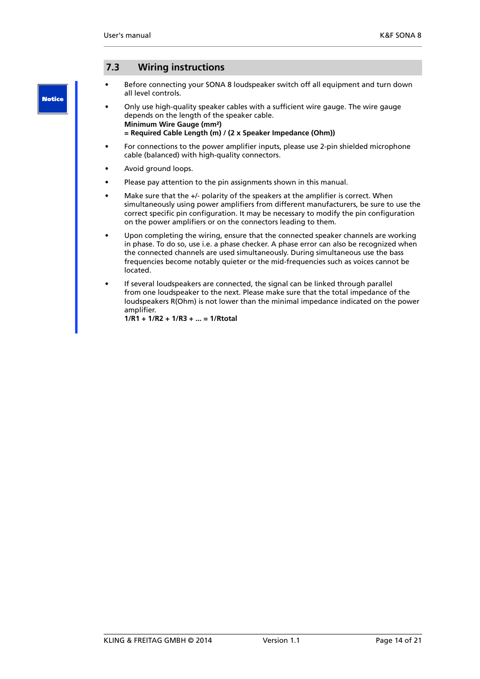 3 wiring instructions | KLING & FREITAG K&F SONA 8 User Manual | Page 14 / 21