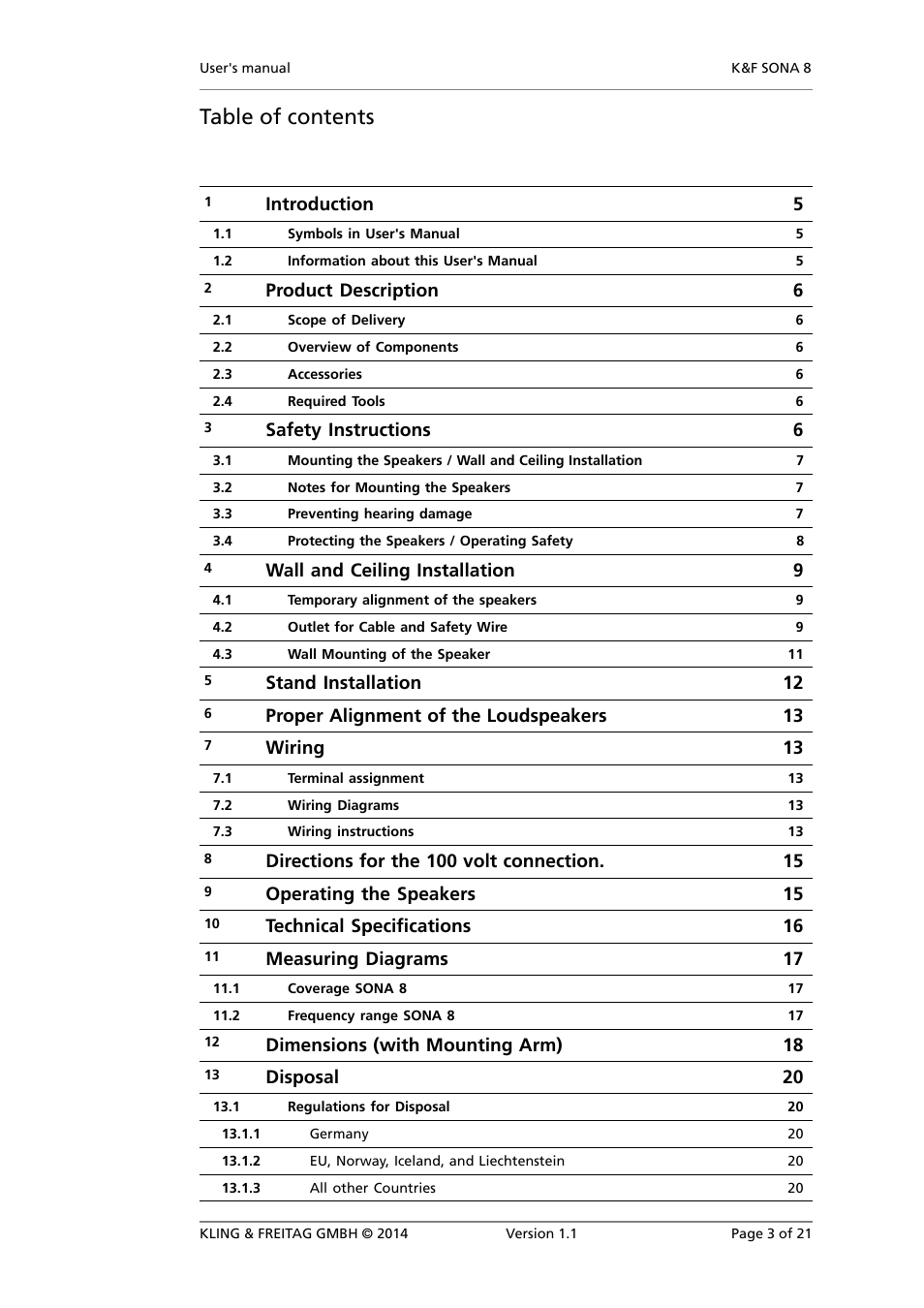 KLING & FREITAG K&F SONA 8 User Manual | Page 3 / 21