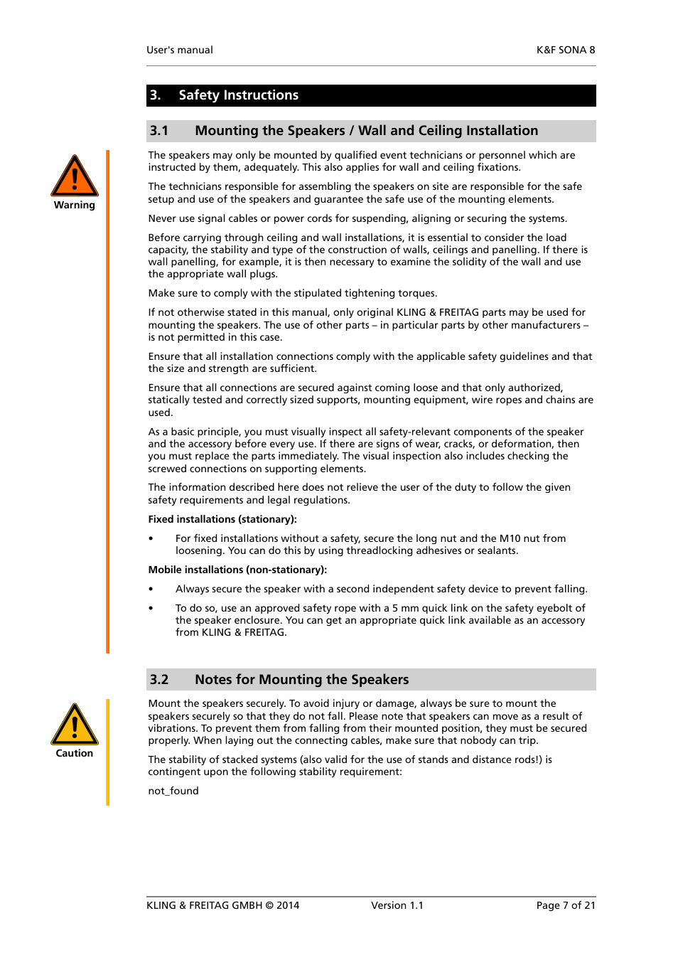 Notes for mounting the speakers, Preventing hearing damage | KLING & FREITAG K&F SONA 8 User Manual | Page 7 / 21