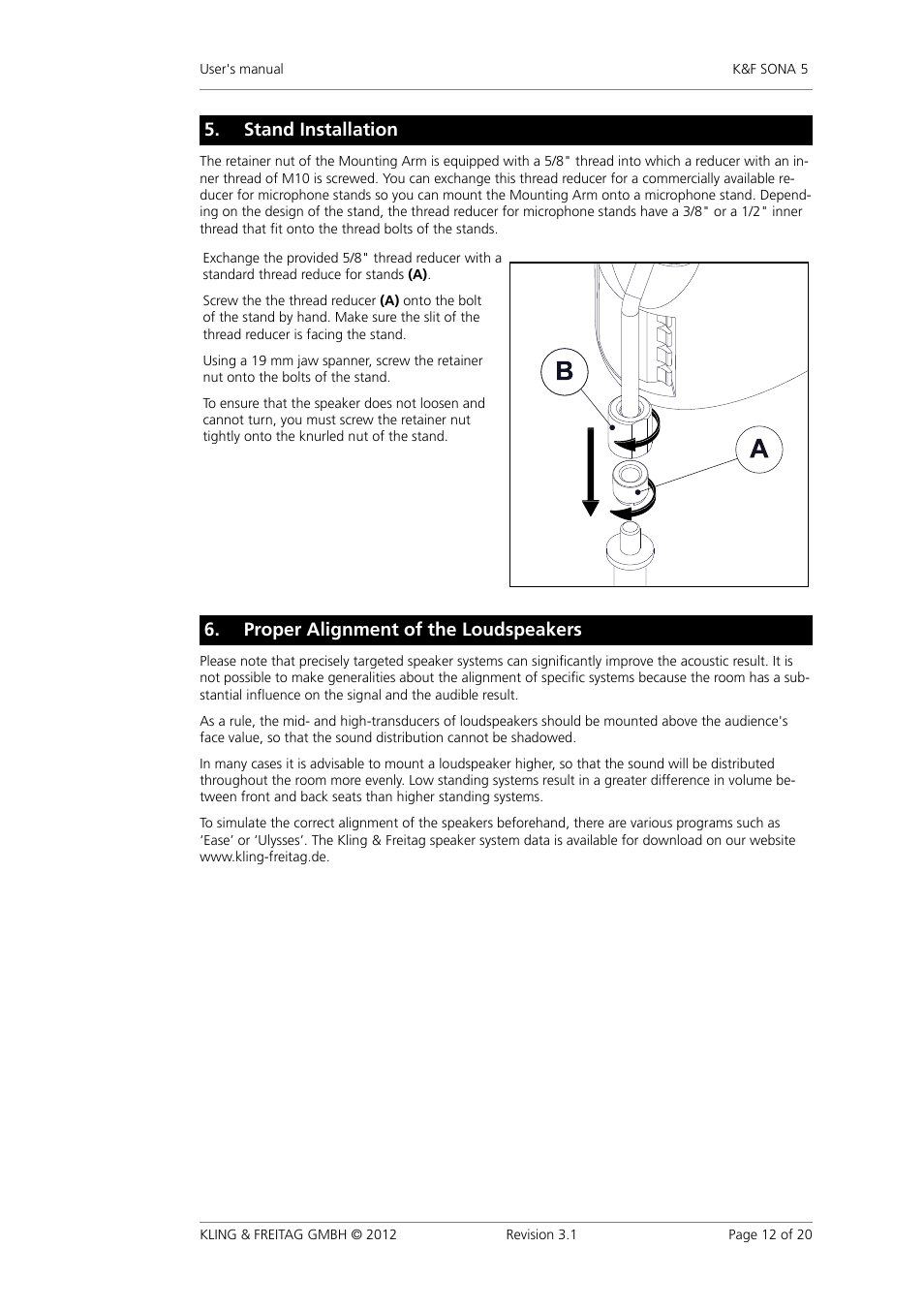 Stand installation, Proper alignment of the loudspeakers, Stand�installation | Proper�alignment�of�the�loudspeakers | KLING & FREITAG K&F SONA 5 User Manual | Page 12 / 20
