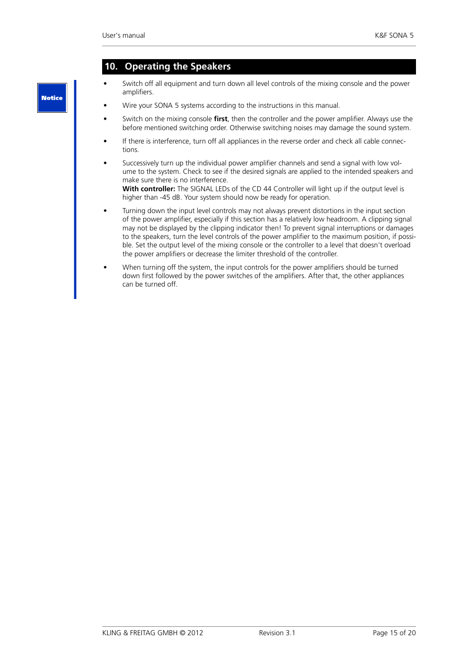 Operating�the�speakers | KLING & FREITAG K&F SONA 5 User Manual | Page 15 / 20