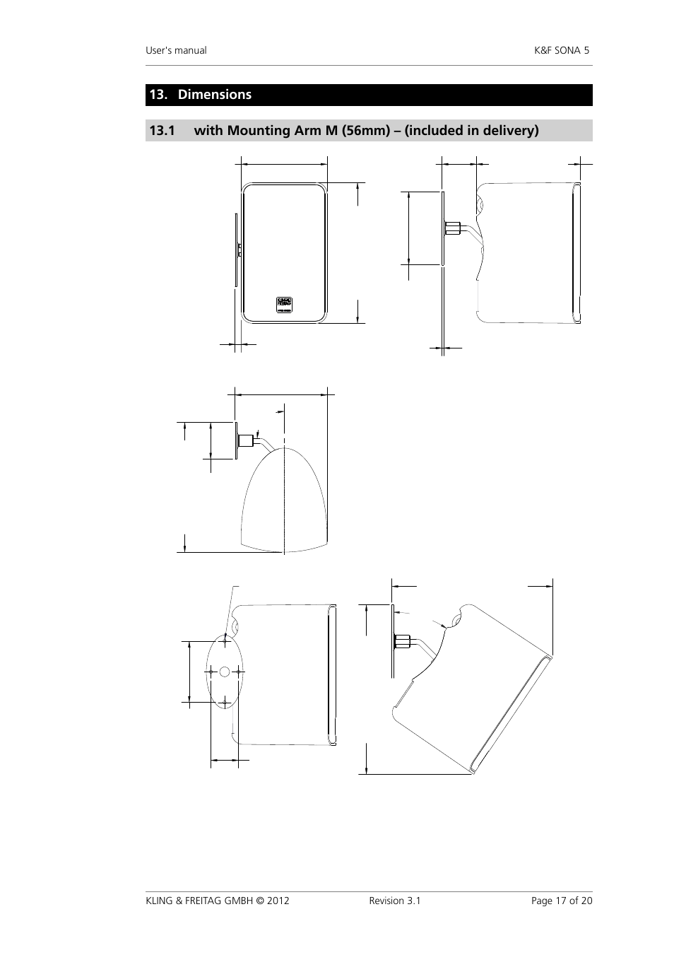 Dimensions | KLING & FREITAG K&F SONA 5 User Manual | Page 17 / 20