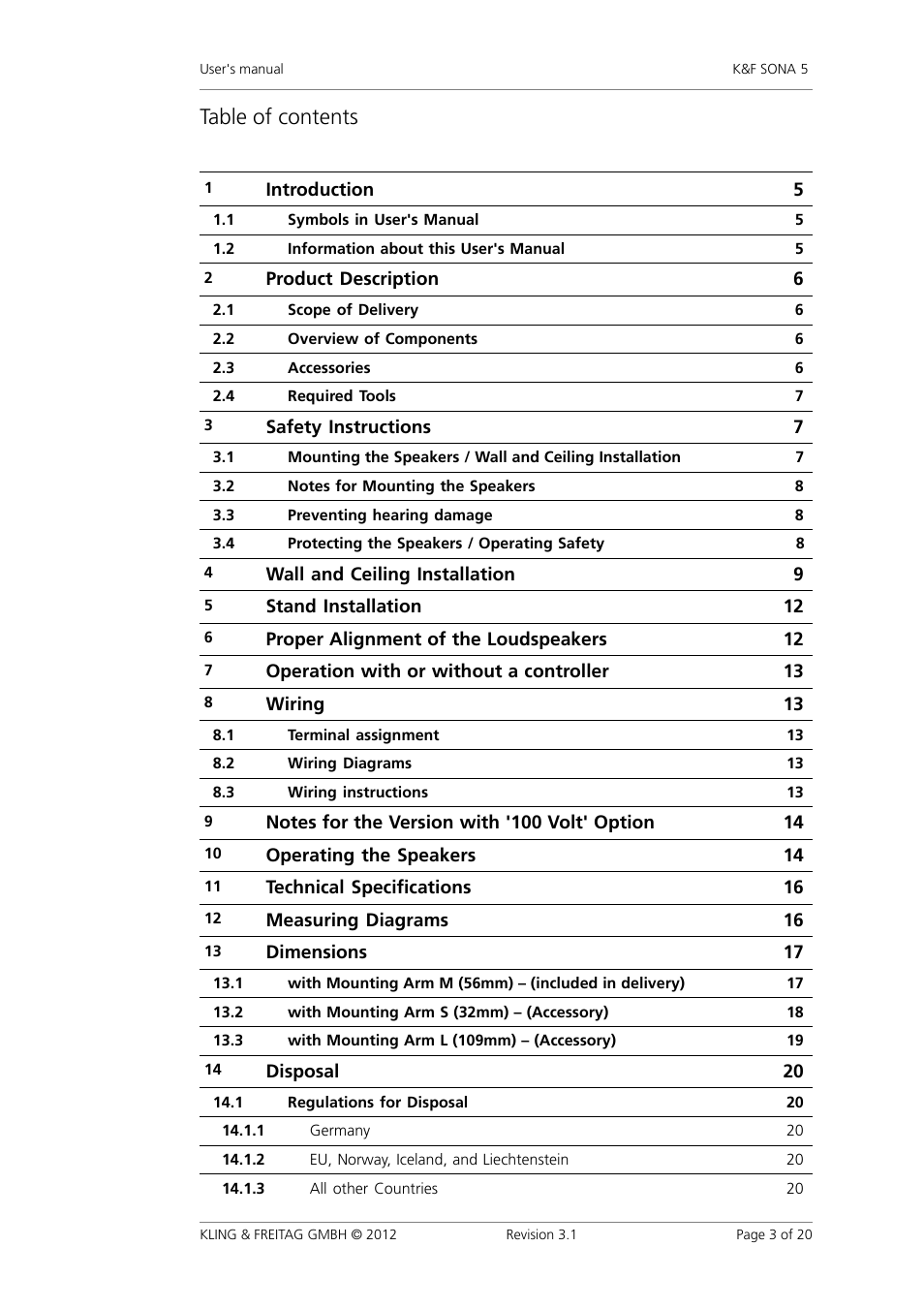 KLING & FREITAG K&F SONA 5 User Manual | Page 3 / 20