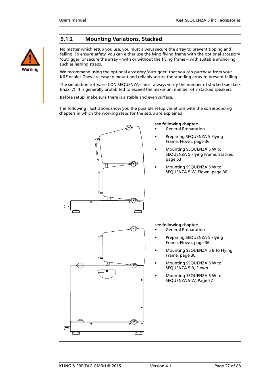 Mounting variations, stacked, 2 mounting variations, stacked | KLING & FREITAG K&F SEQUENZA 5 W User Manual | Page 27 / 88