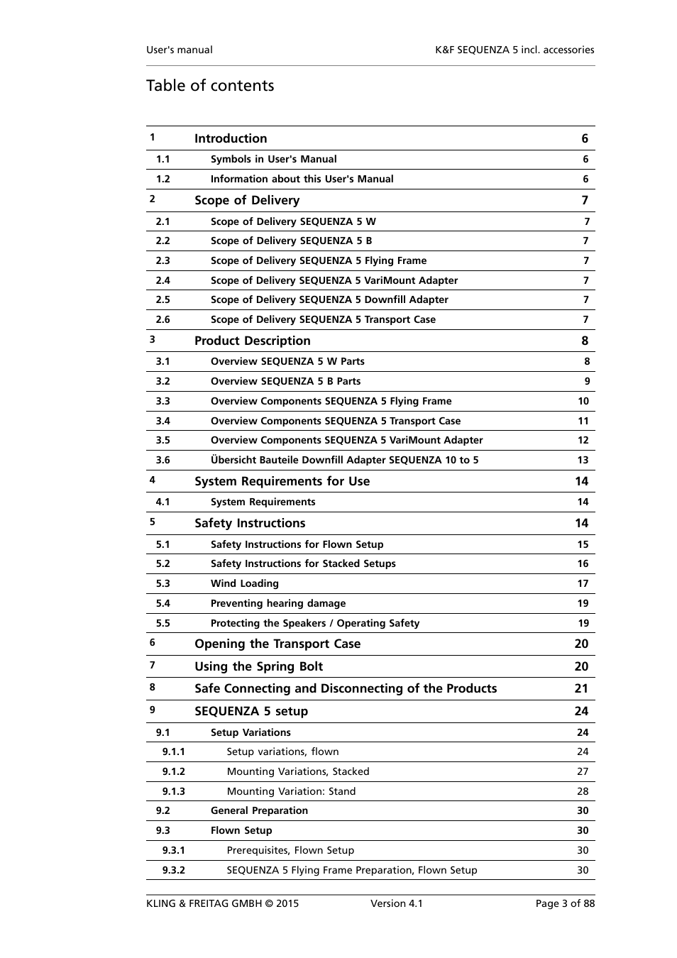 KLING & FREITAG K&F SEQUENZA 5 W User Manual | Page 3 / 88