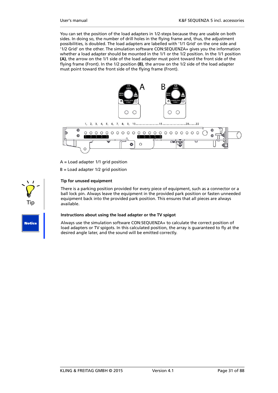 Installation of a load adapter | KLING & FREITAG K&F SEQUENZA 5 W User Manual | Page 31 / 88