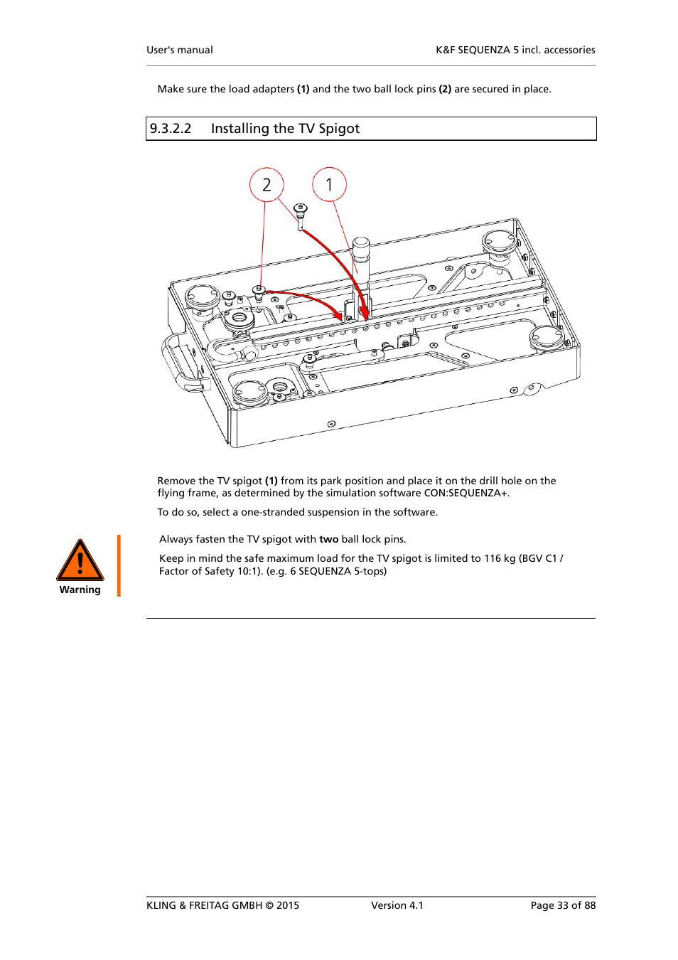 Installing the tv spigot, 2 installing the tv spigot | KLING & FREITAG K&F SEQUENZA 5 W User Manual | Page 33 / 88