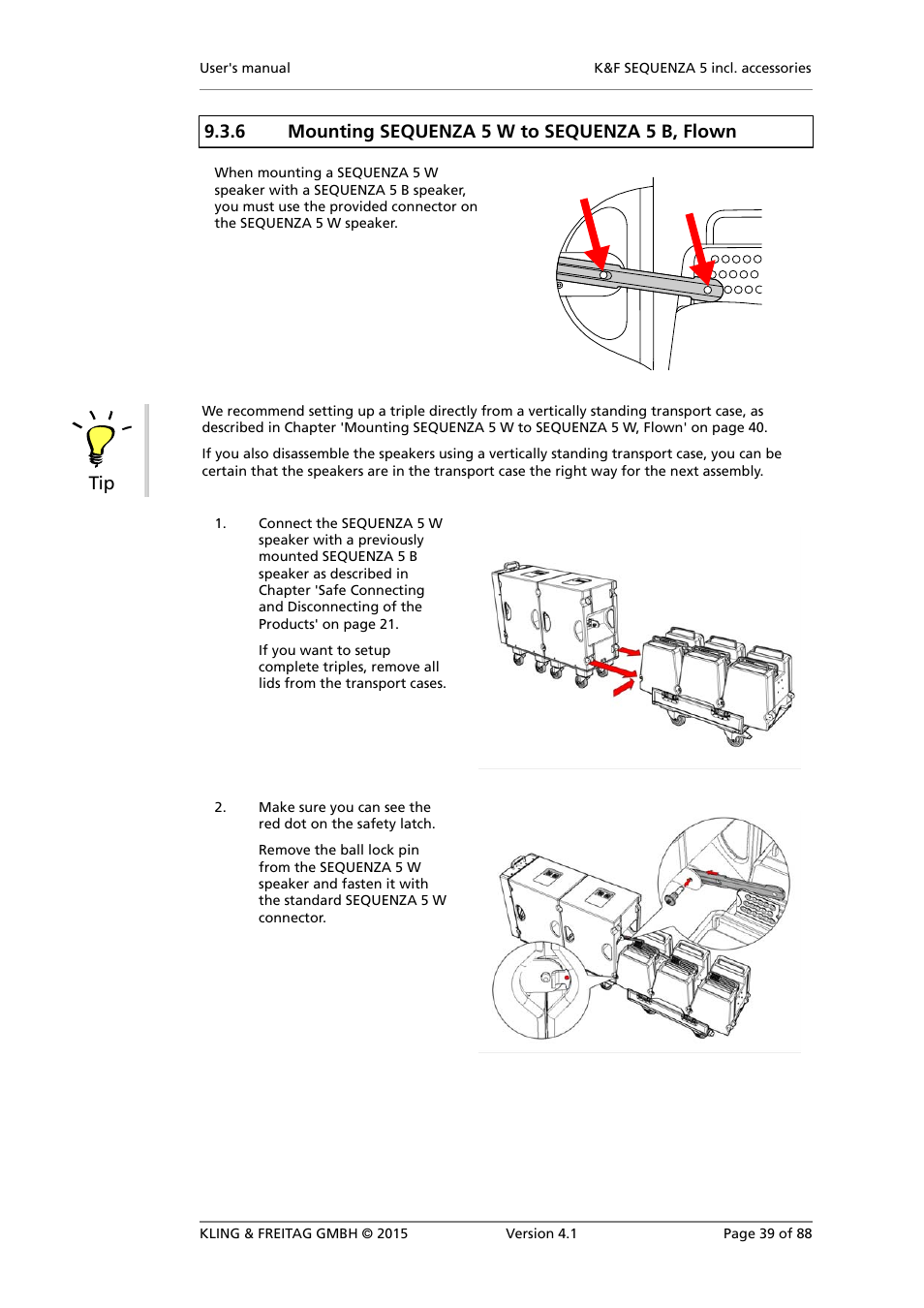 6 mounting sequenza 5 w to sequenza 5 b, flown | KLING & FREITAG K&F SEQUENZA 5 W User Manual | Page 39 / 88