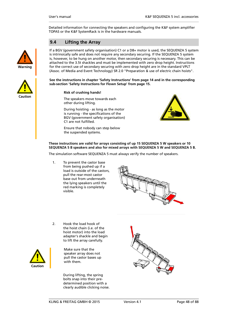 Lifting the array, 4 lifting the array | KLING & FREITAG K&F SEQUENZA 5 W User Manual | Page 48 / 88