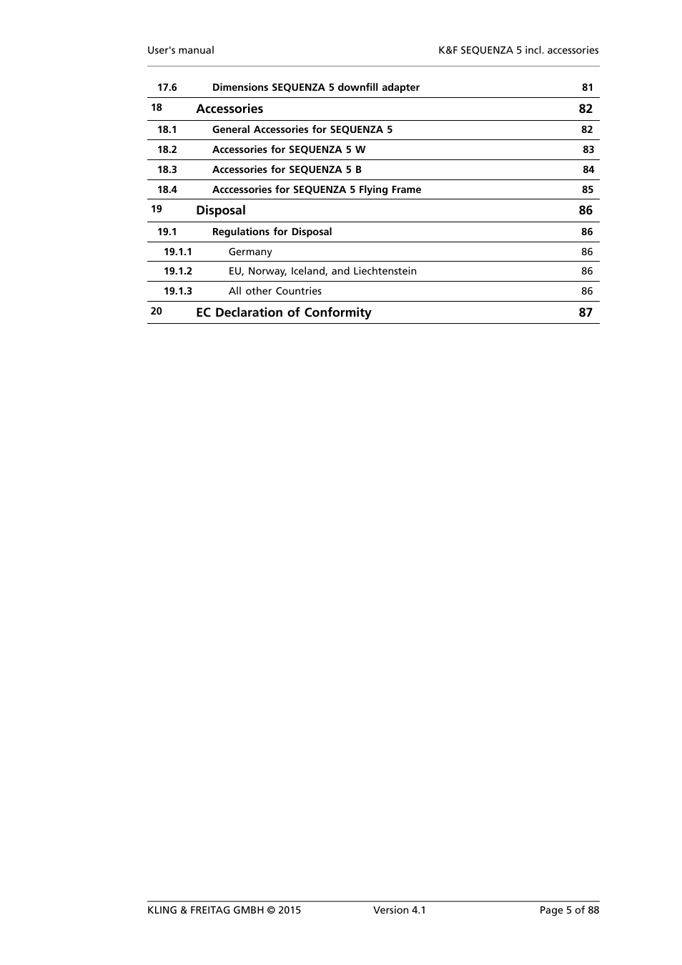 KLING & FREITAG K&F SEQUENZA 5 W User Manual | Page 5 / 88