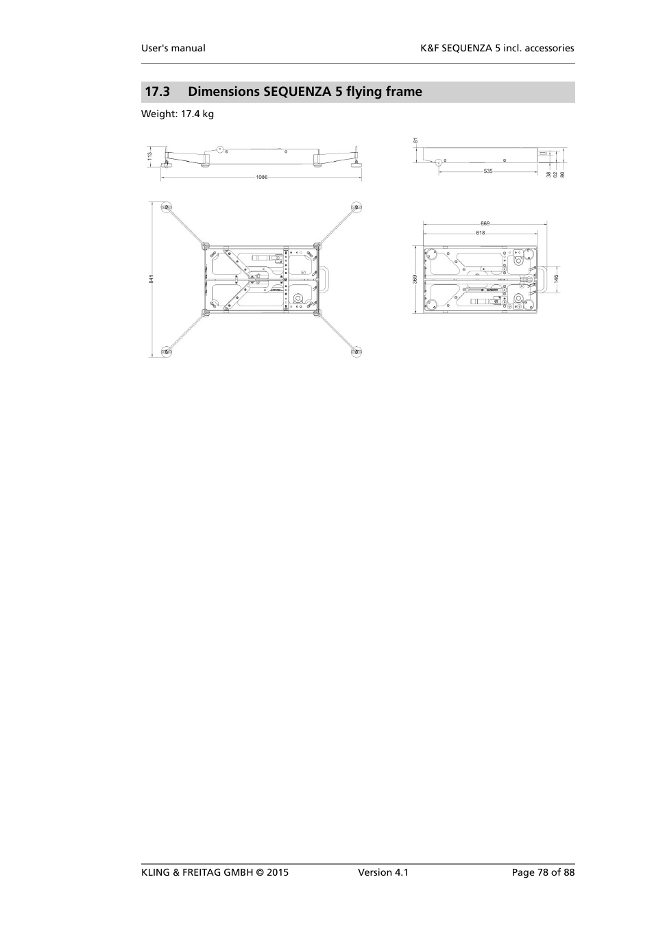 Dimensions sequenza 5 flying frame, 3 dimensions sequenza 5 flying frame | KLING & FREITAG K&F SEQUENZA 5 W User Manual | Page 78 / 88