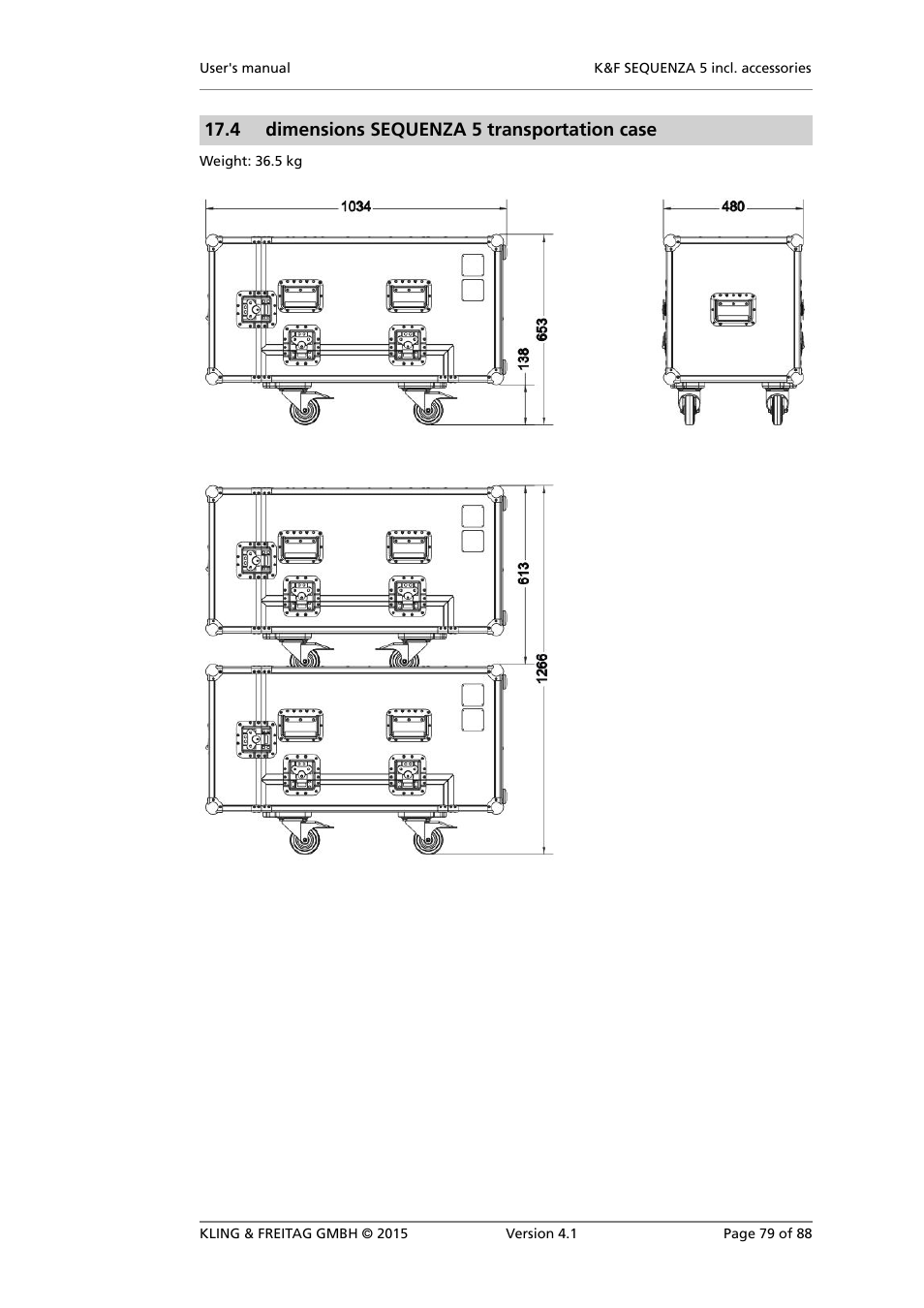 Dimensions sequenza 5 transportation case, 4 dimensions sequenza 5 transportation case | KLING & FREITAG K&F SEQUENZA 5 W User Manual | Page 79 / 88