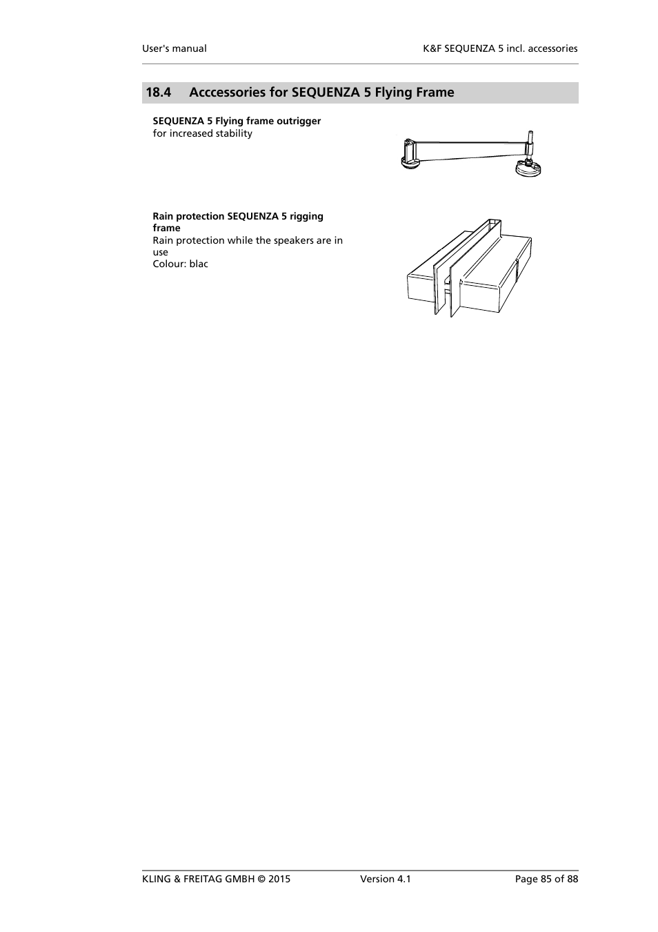 Acccessories for sequenza 5 flying frame, 4 acccessories for sequenza 5 flying frame | KLING & FREITAG K&F SEQUENZA 5 W User Manual | Page 85 / 88