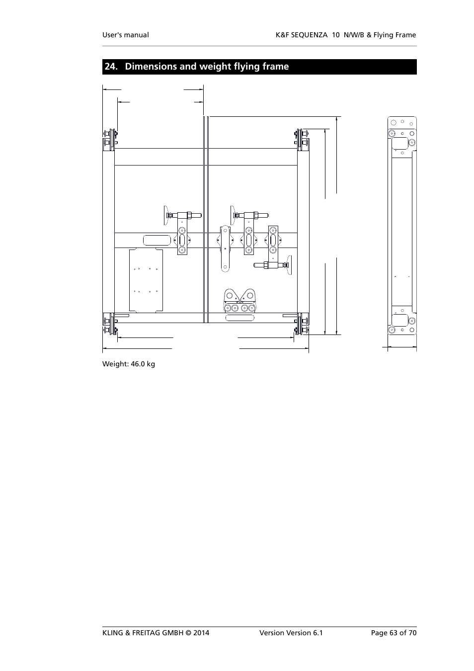 Dimensions and weight flying frame | KLING & FREITAG K&F SEQUENZA 10 W User Manual | Page 63 / 70