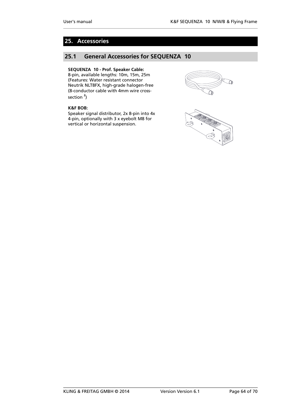 Accessories, General accessories for sequenza 10 | KLING & FREITAG K&F SEQUENZA 10 W User Manual | Page 64 / 70