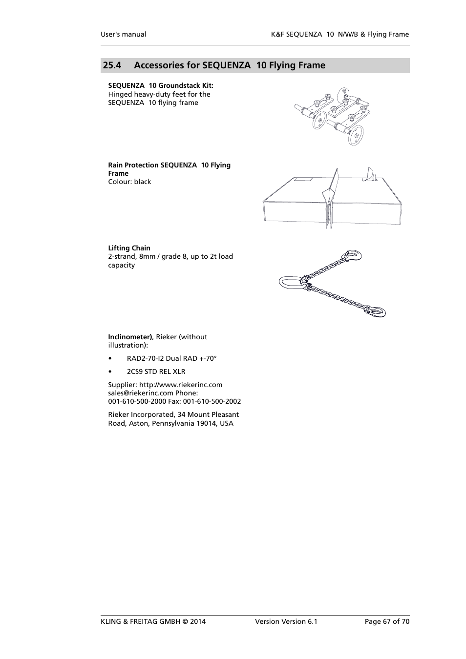 Accessories for sequenza 10 flying frame, 4 accessories for sequenza 10 flying frame | KLING & FREITAG K&F SEQUENZA 10 W User Manual | Page 67 / 70
