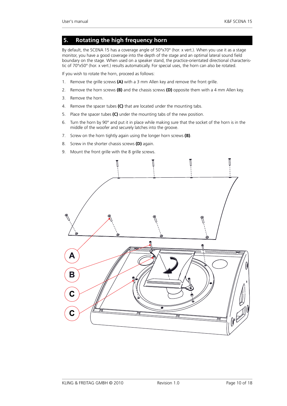 Rotating the high frequency horn, Rotating�the�high�frequency�horn | KLING & FREITAG K&F SCENA 15 User Manual | Page 10 / 18